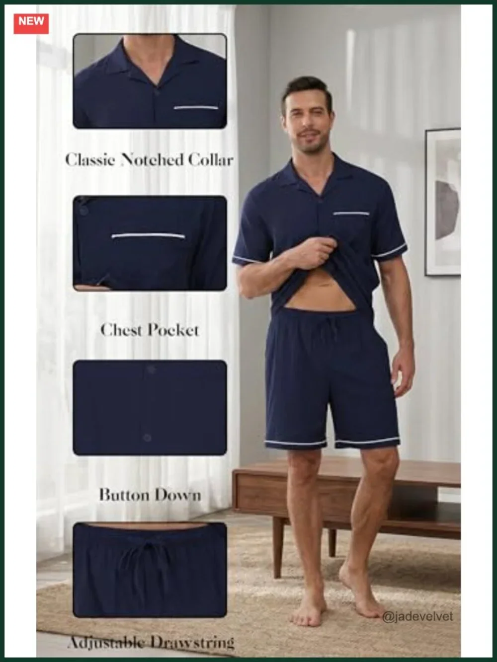Men's Short Sleeve Pajama Set with Pockets Lightweight Sleepwear